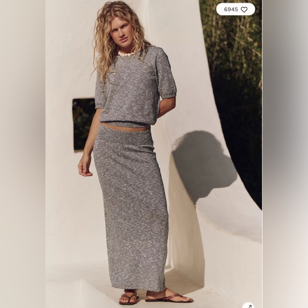 New Free People gray skirt sweater shirt set large $198 boho dress Anthropologie
